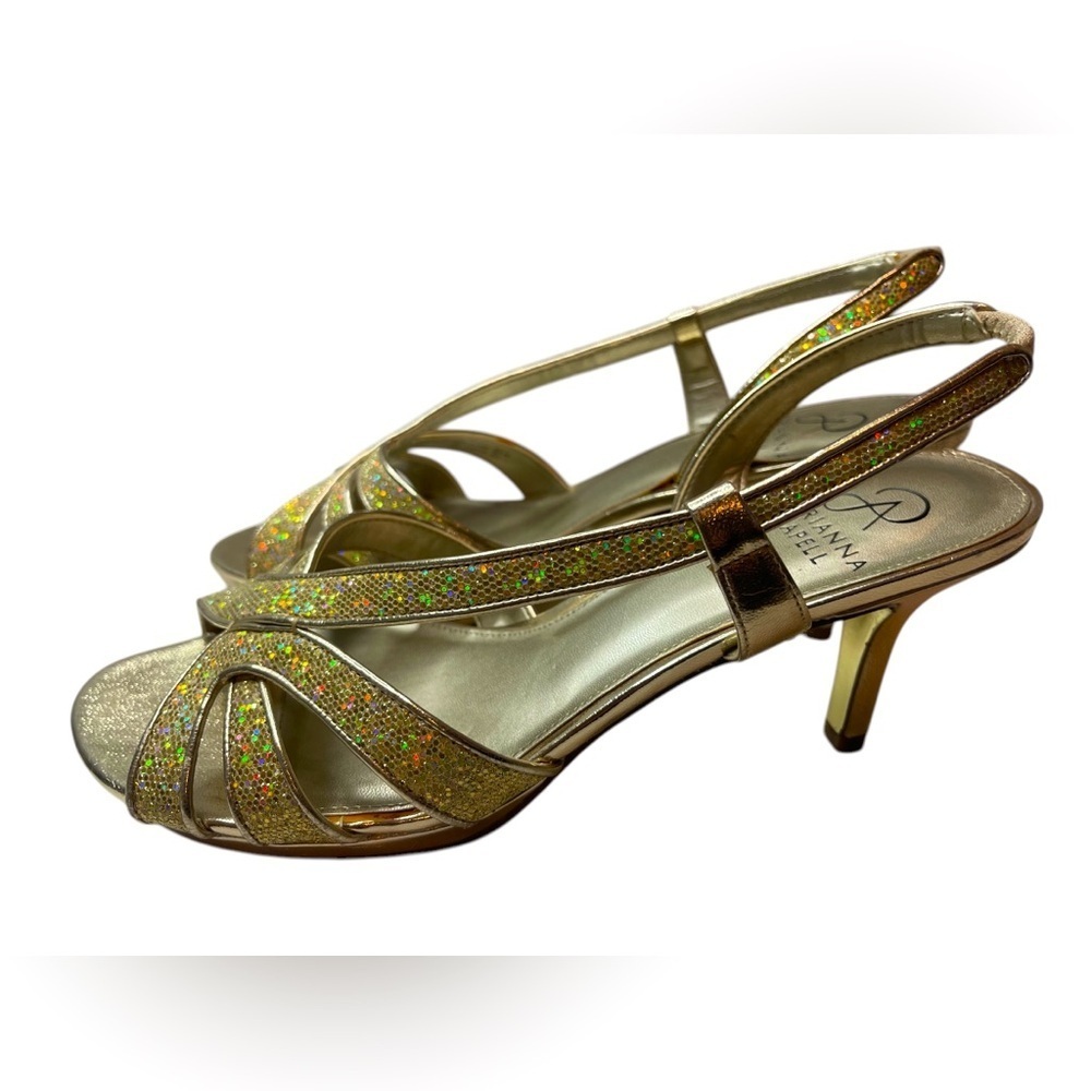Adriana Papell Gold Slingback Heeled Sandals - Gold Glitter